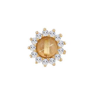 Delphine - Rutilated Quartz + White Sapphire - Threadless End Threadless Ends Buddha Jewelry Yellow Gold  