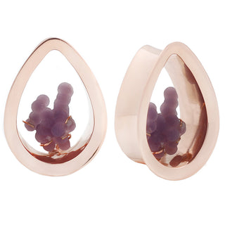 Evoke Mayan Teardrops - Grape Agate - Rose Gold Plated Plugs Buddha Jewelry