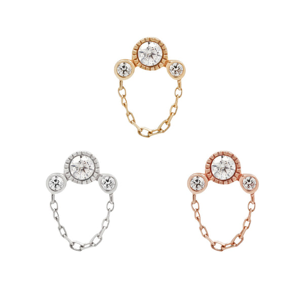 Halston CZ + Chain - Threadless End for Piercings Rose Gold